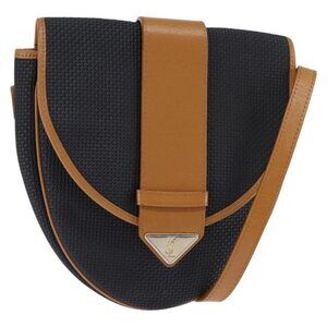 Authentic SAINT LAURENT Shoulder Bag Coated Canvas Black Brown gold